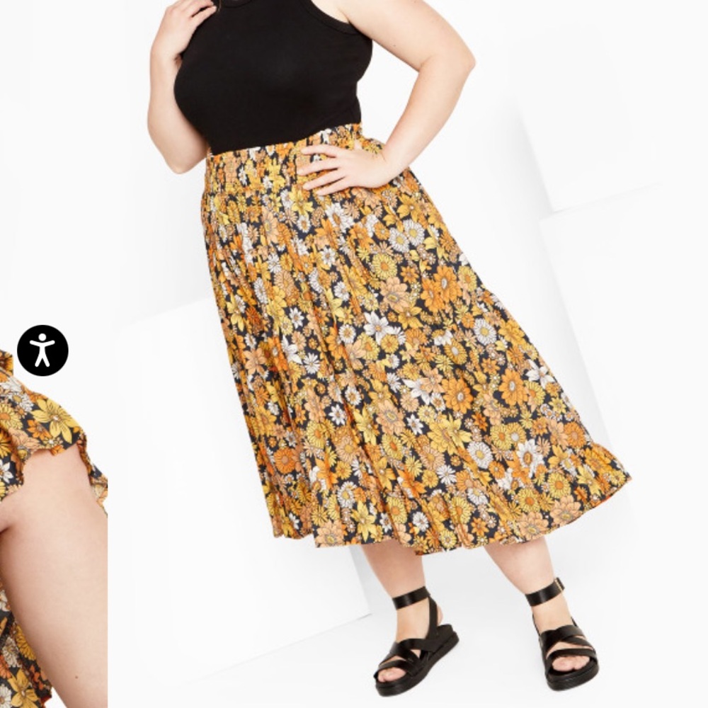 City Chic Bianca Hi Lo Maxi Skirt Sz 3X 26 Flowy Tiered Ruffle Bohemian Floral